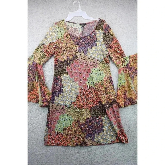 MSK Belled Sleeve Paisley Dress-Medium-Silky-Flowy - Picture 1 of 10